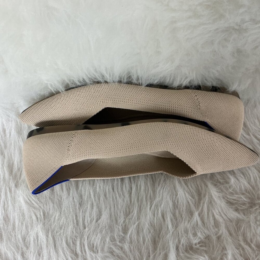 Rothy's Beige Pointed Toe Flats with Blue Trim - Picture 4 of 9